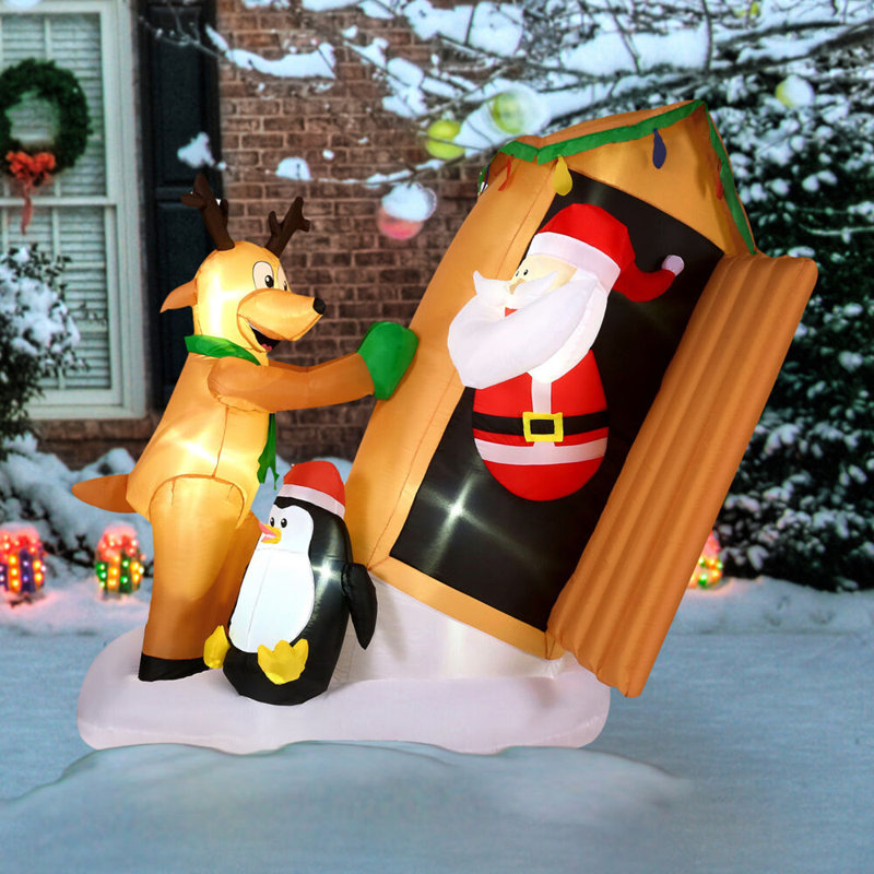 Christmas Time 4 Ft. Tall Pre Lit Inflatable Santa in Outhouse Wayfair